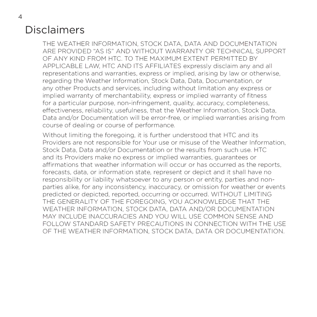 HTC NMRHOD00 user manual Disclaimers 