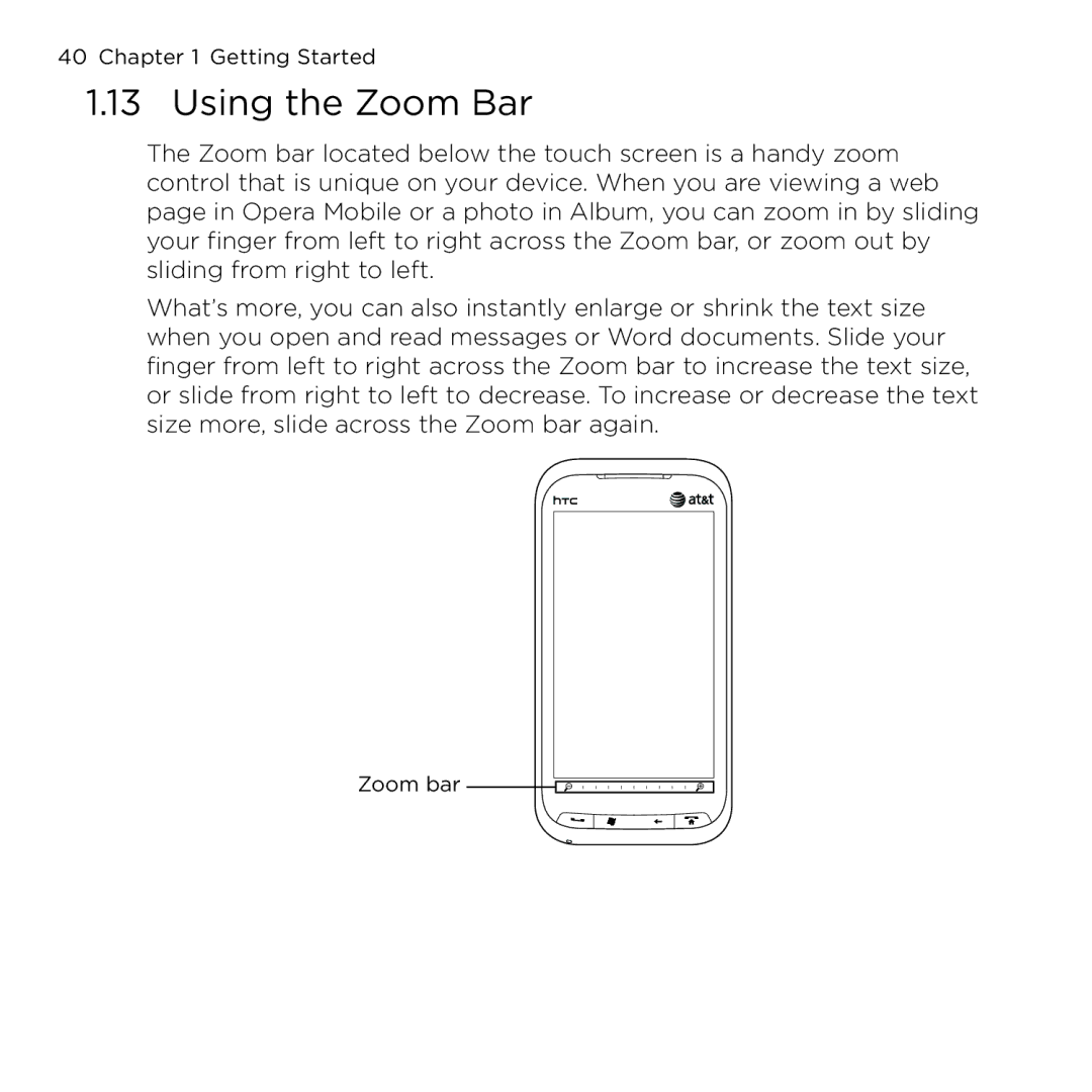 HTC NMRHOD00 user manual Using the Zoom Bar 