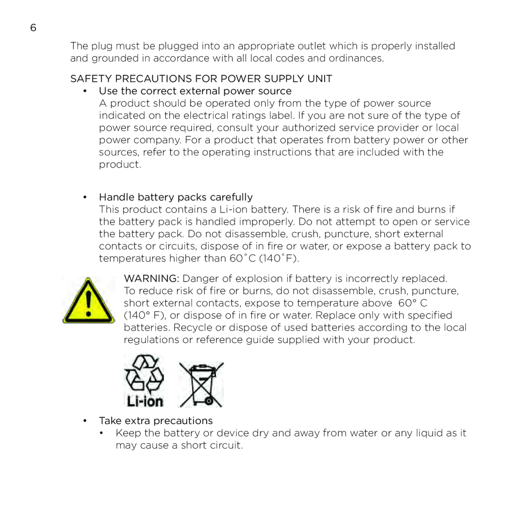 HTC NMRHOD00 user manual Safety Precautions for Power Supply Unit 