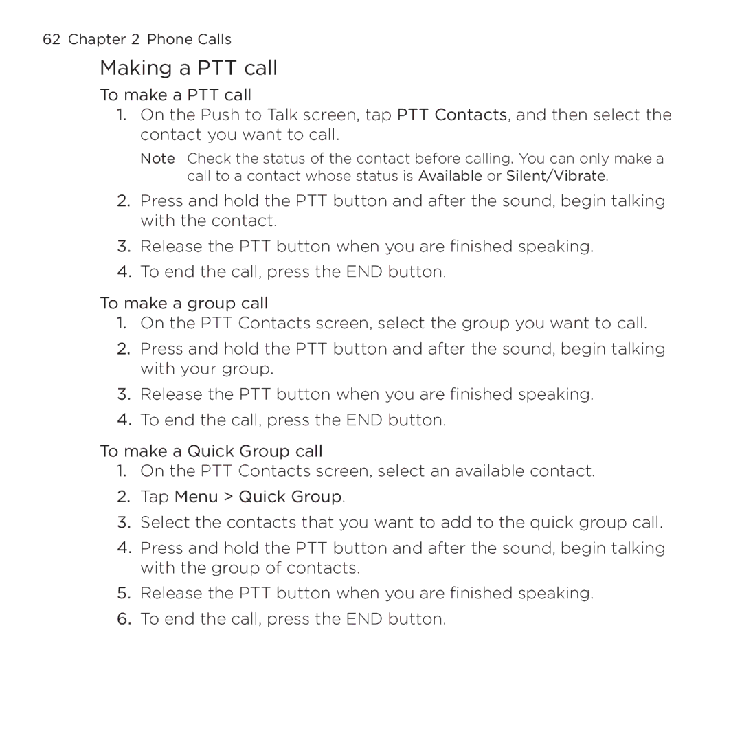 HTC NMRHOD00 user manual Making a PTT call 