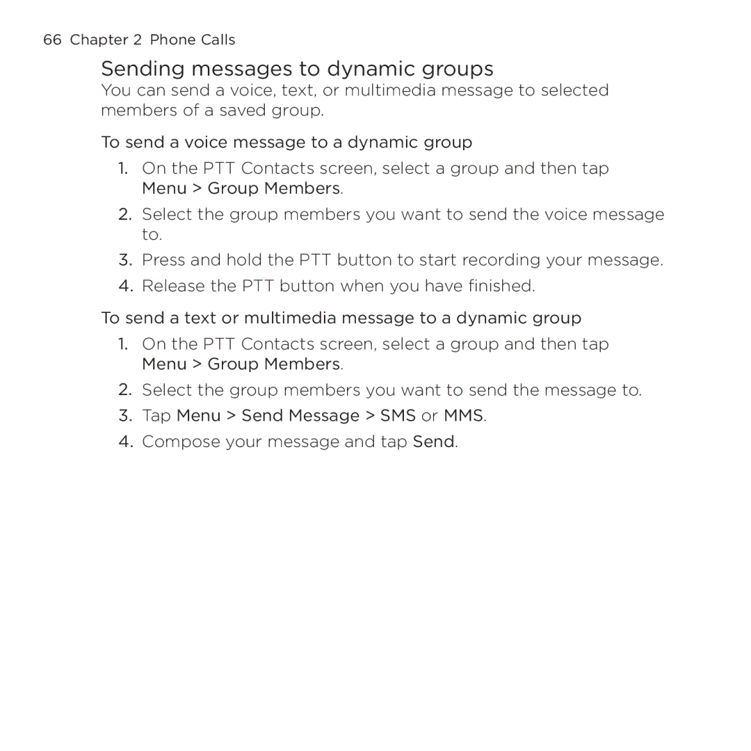 HTC NMRHOD00 user manual Sending messages to dynamic groups 