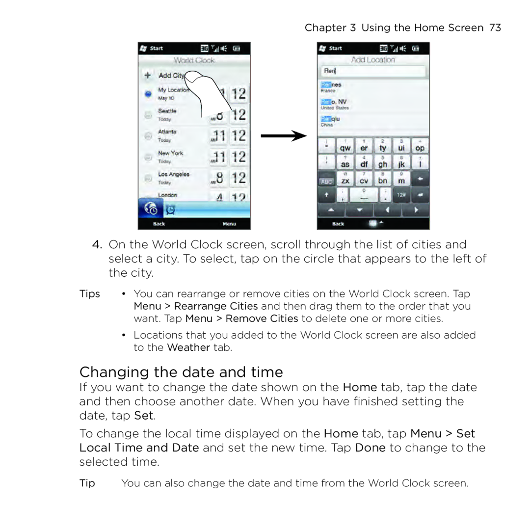 HTC NMRHOD00 user manual Changing the date and time 