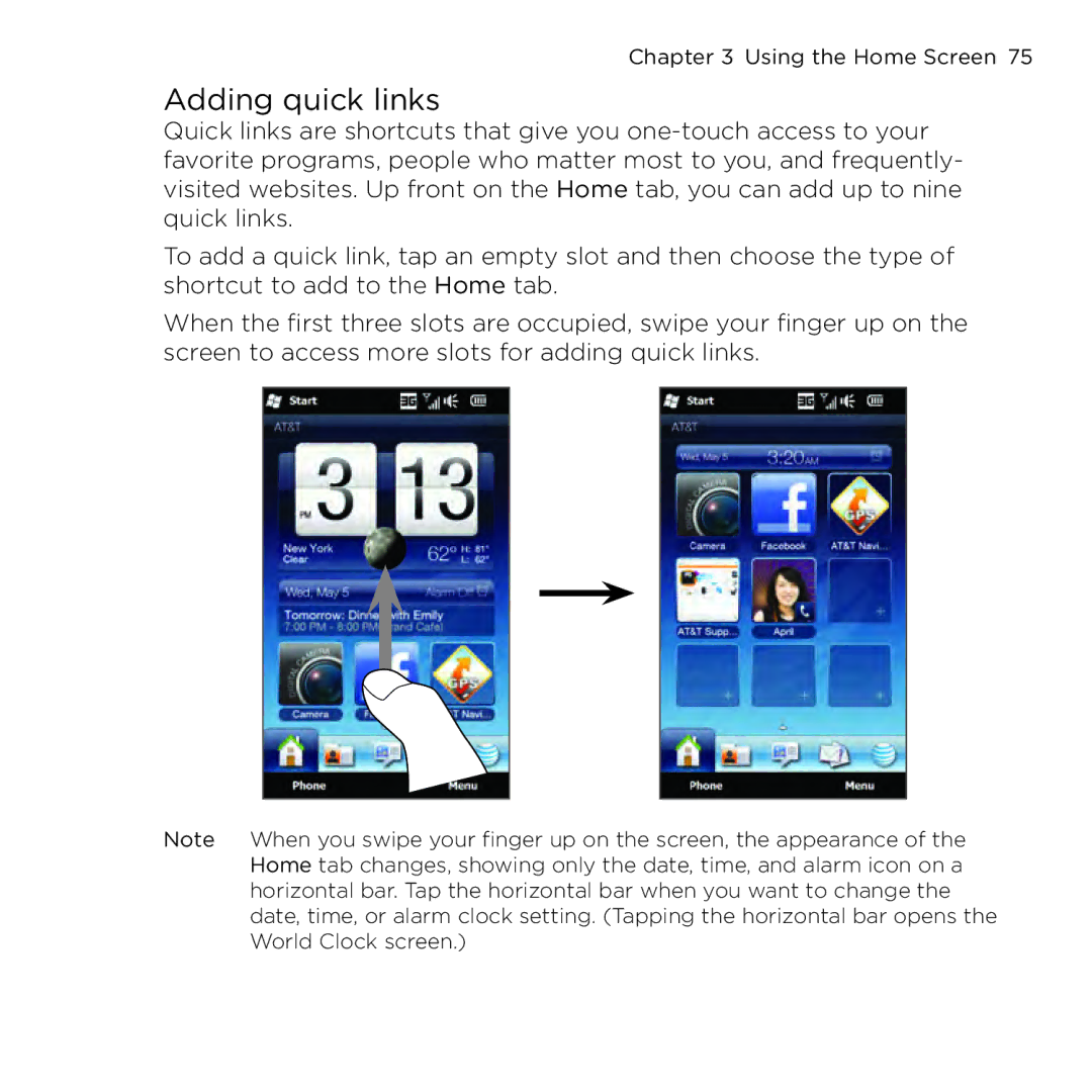 HTC NMRHOD00 user manual Adding quick links 