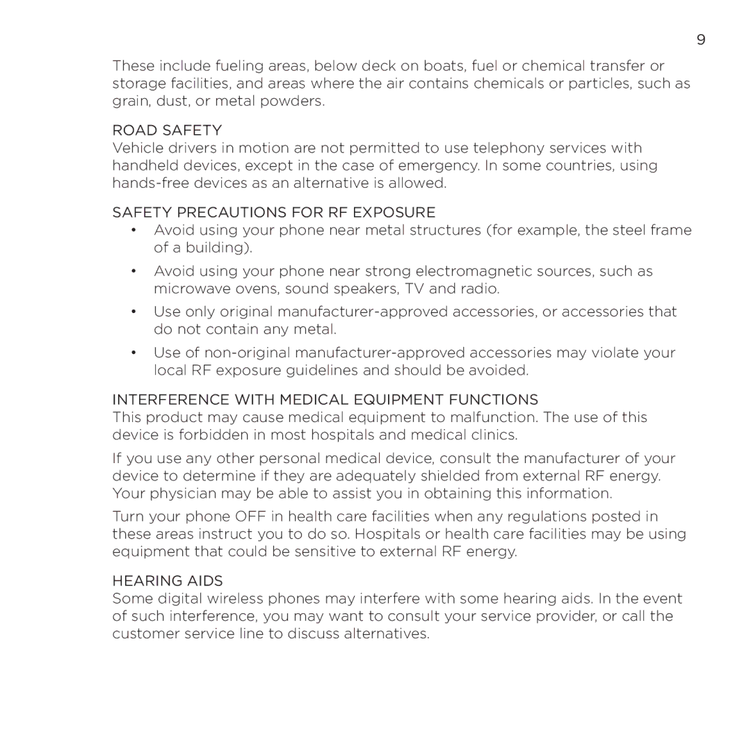 HTC NMRHOD00 user manual Road Safety 