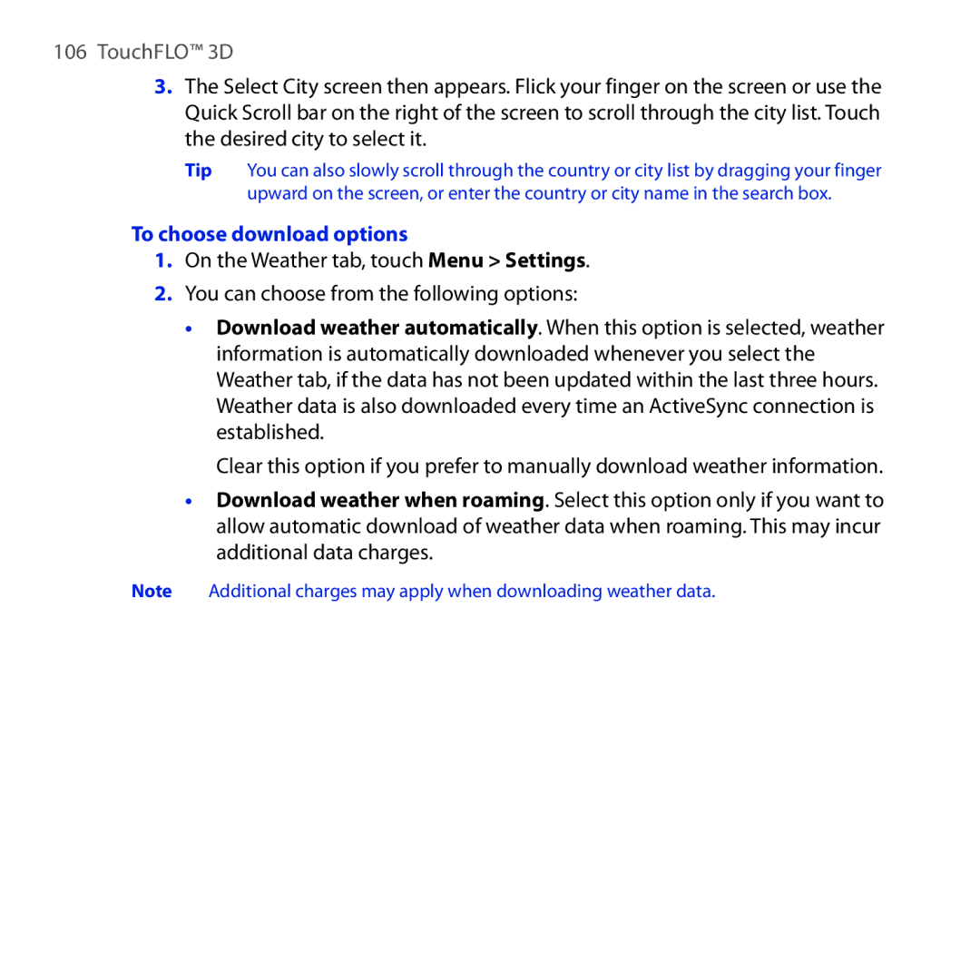 HTC RHOD210 user manual To choose download options 