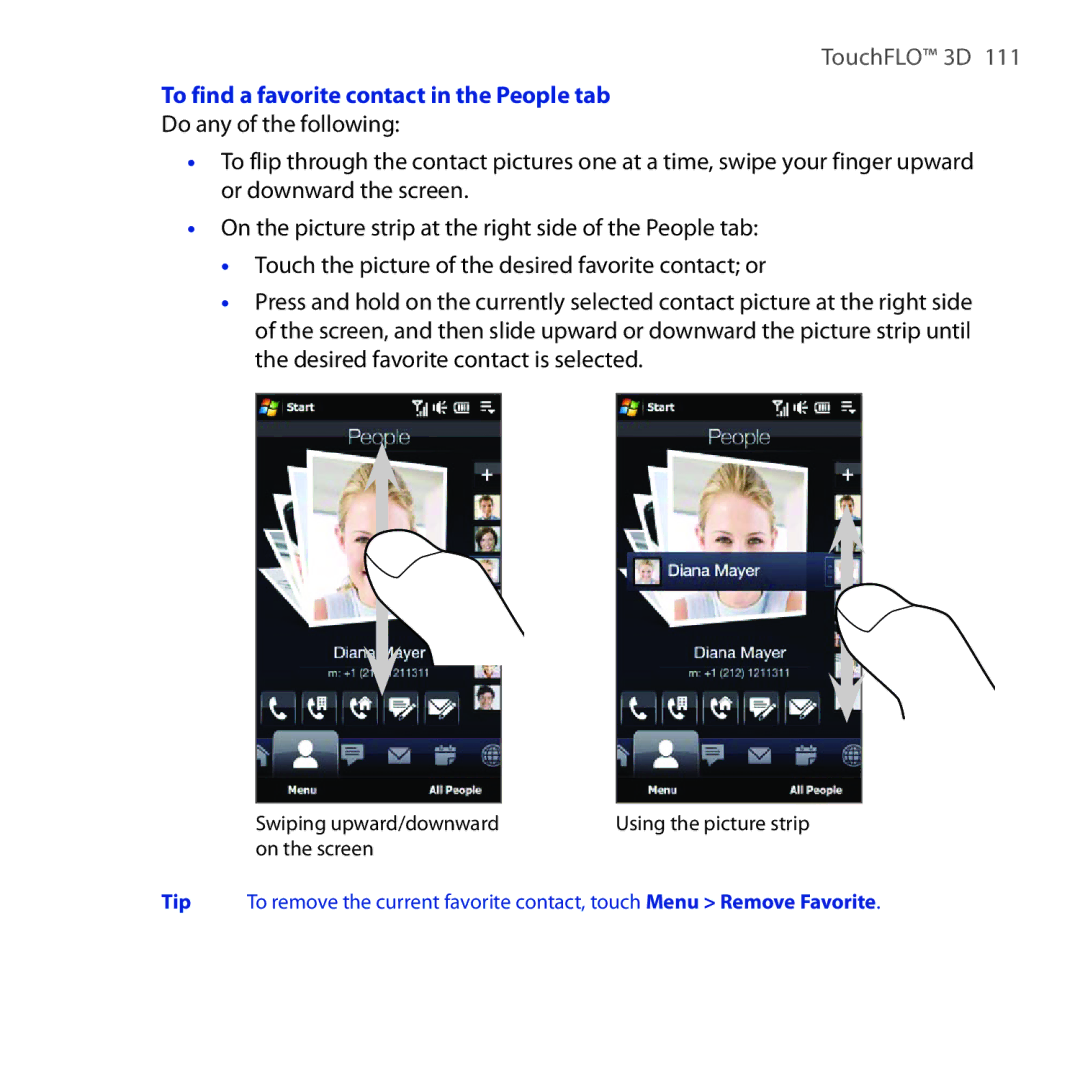 HTC RHOD210 user manual To find a favorite contact in the People tab 