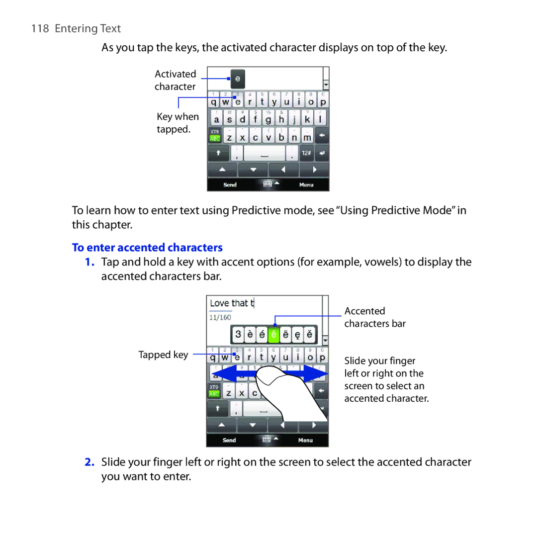 HTC RHOD210 user manual To enter accented characters 