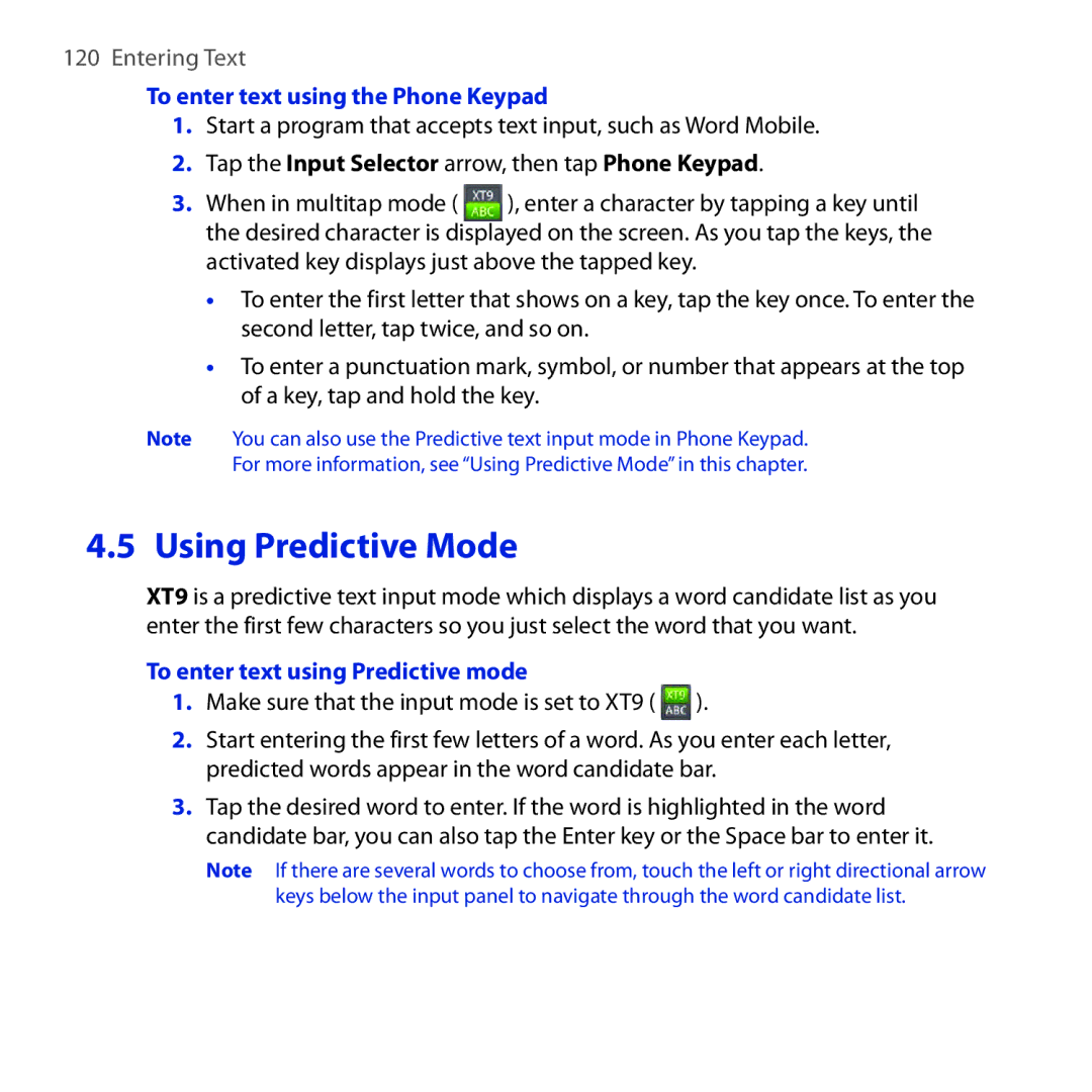 HTC RHOD210 user manual Using Predictive Mode, To enter text using the Phone Keypad, To enter text using Predictive mode 