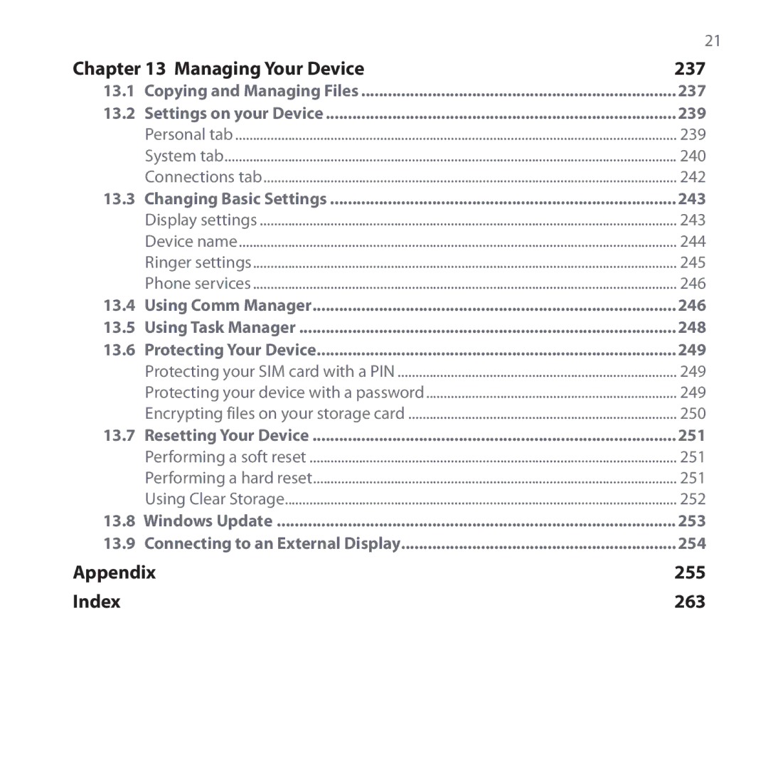 HTC RHOD210 user manual 239, 240, 242, 243, 244, 245, 246, 249, 250, 251, 252 