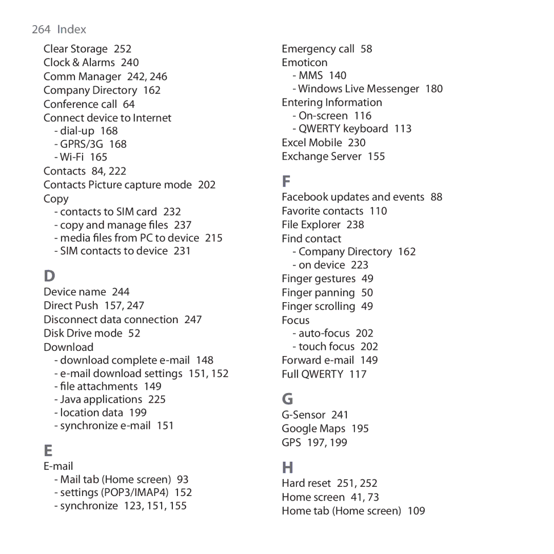 HTC RHOD210 user manual Index 