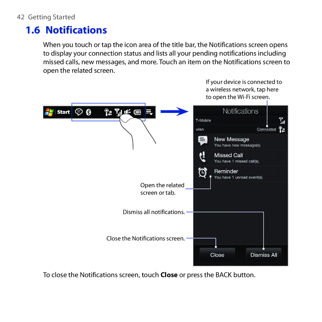 HTC RHOD210 user manual Notifications 