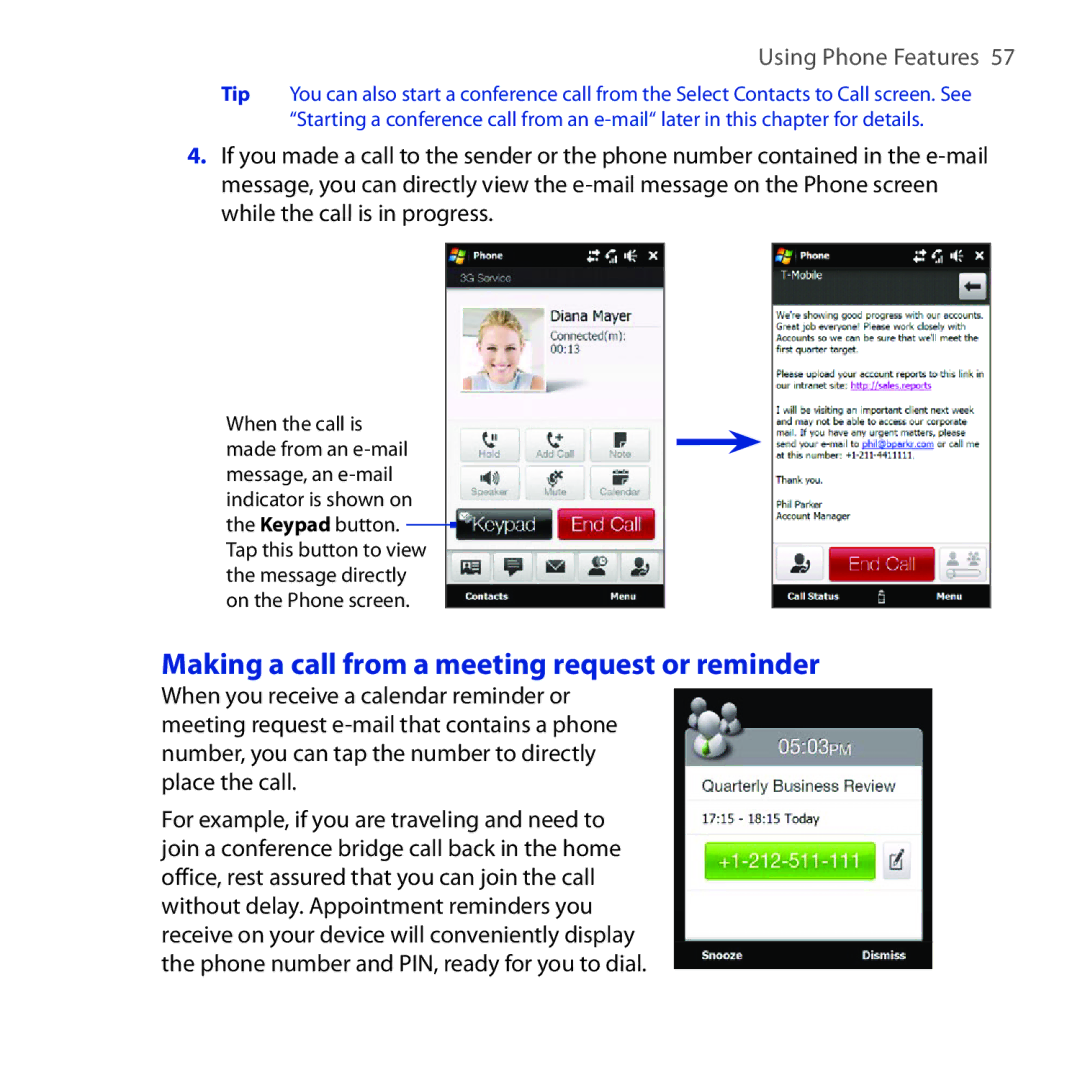 HTC RHOD210 user manual Making a call from a meeting request or reminder 