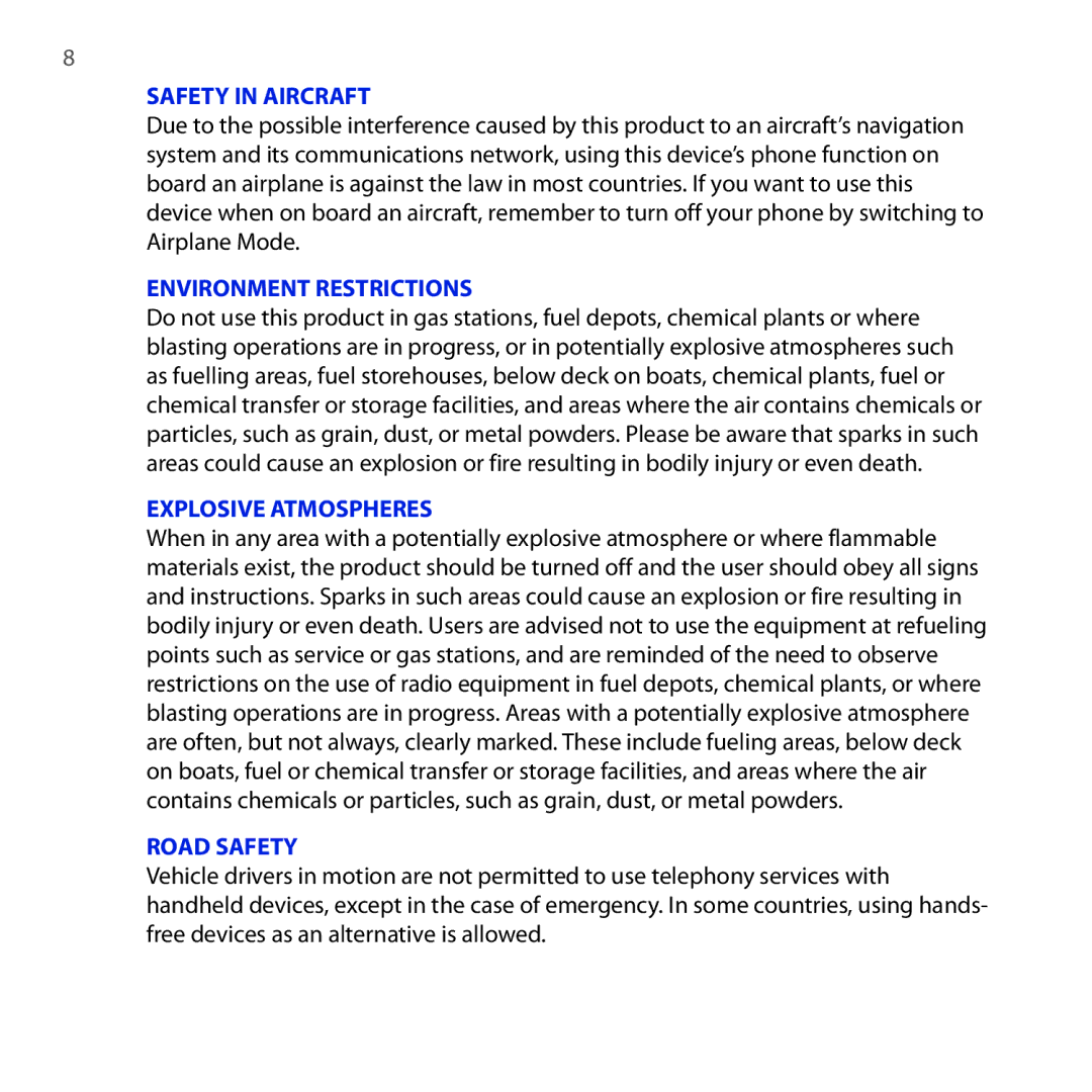 HTC RHOD210 user manual Safety in Aircraft 