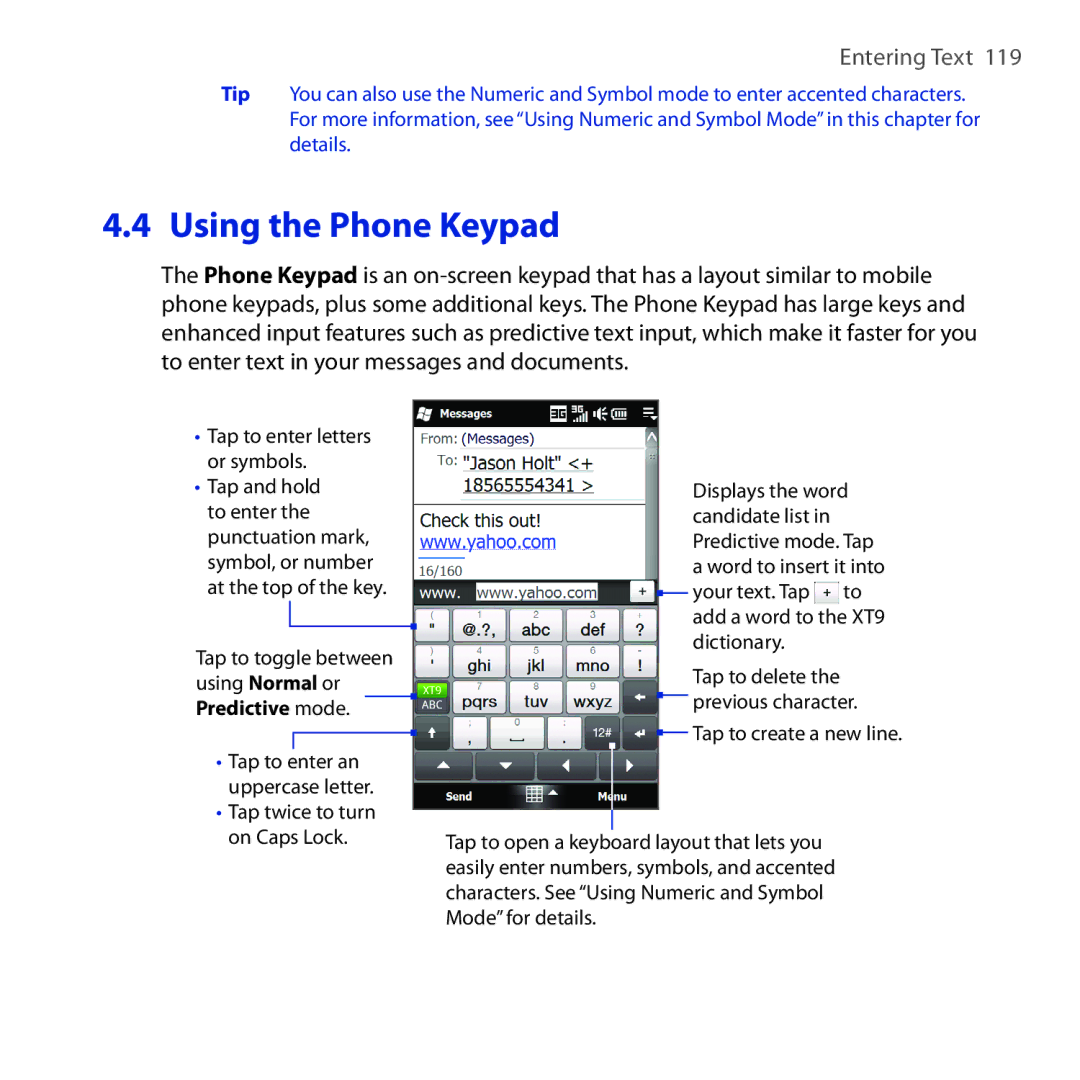 HTC NM8RHOD00, RHOD300, HTC Tilt 2 user manual Using the Phone Keypad 