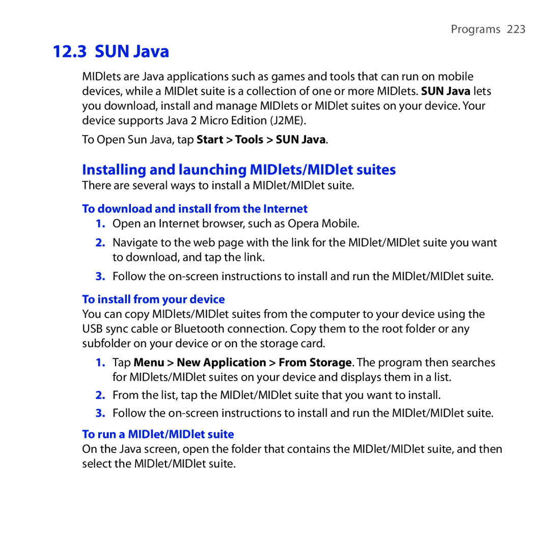 HTC HTC Tilt 2 SUN Java, Installing and launching MIDlets/MIDlet suites, To download and install from the Internet 