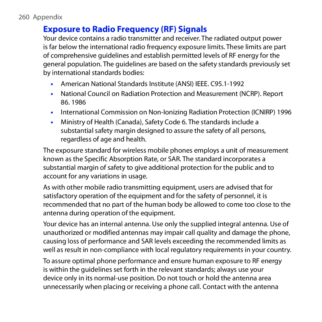 HTC NM8RHOD00, RHOD300, HTC Tilt 2 user manual Exposure to Radio Frequency RF Signals 