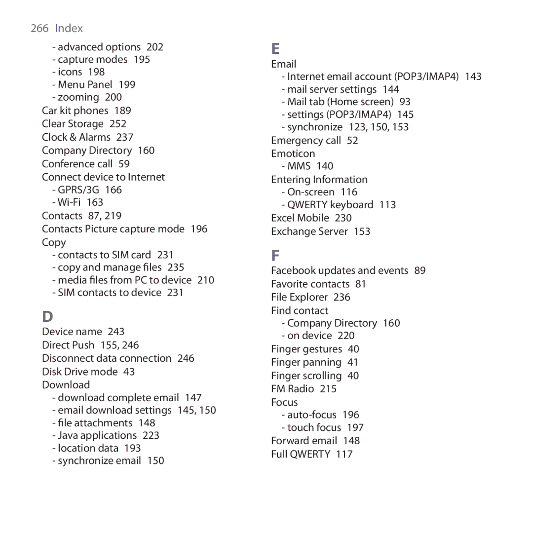 HTC NM8RHOD00, RHOD300, HTC Tilt 2 user manual Index 