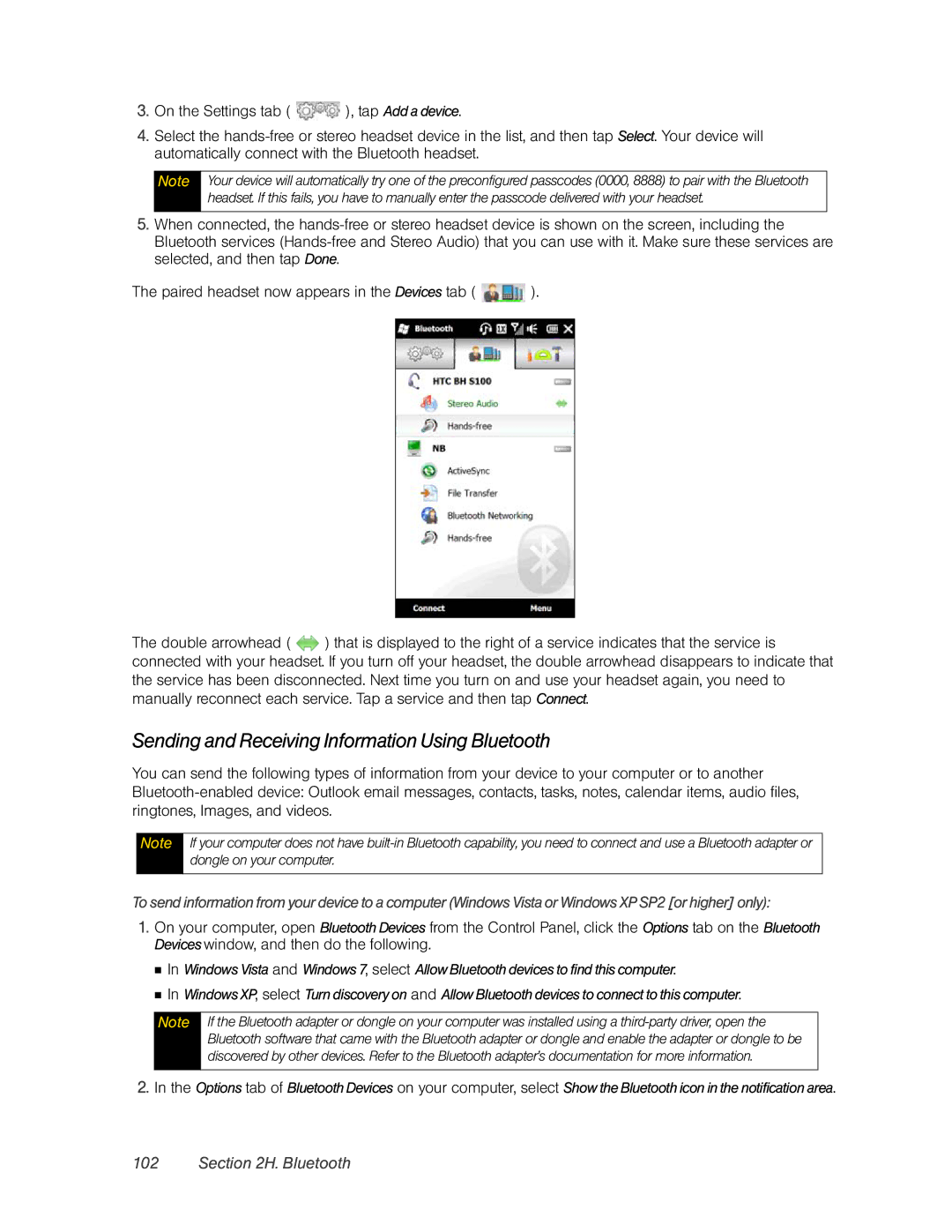 HTC RHOD400 manual Sending and Receiving Information Using Bluetooth 