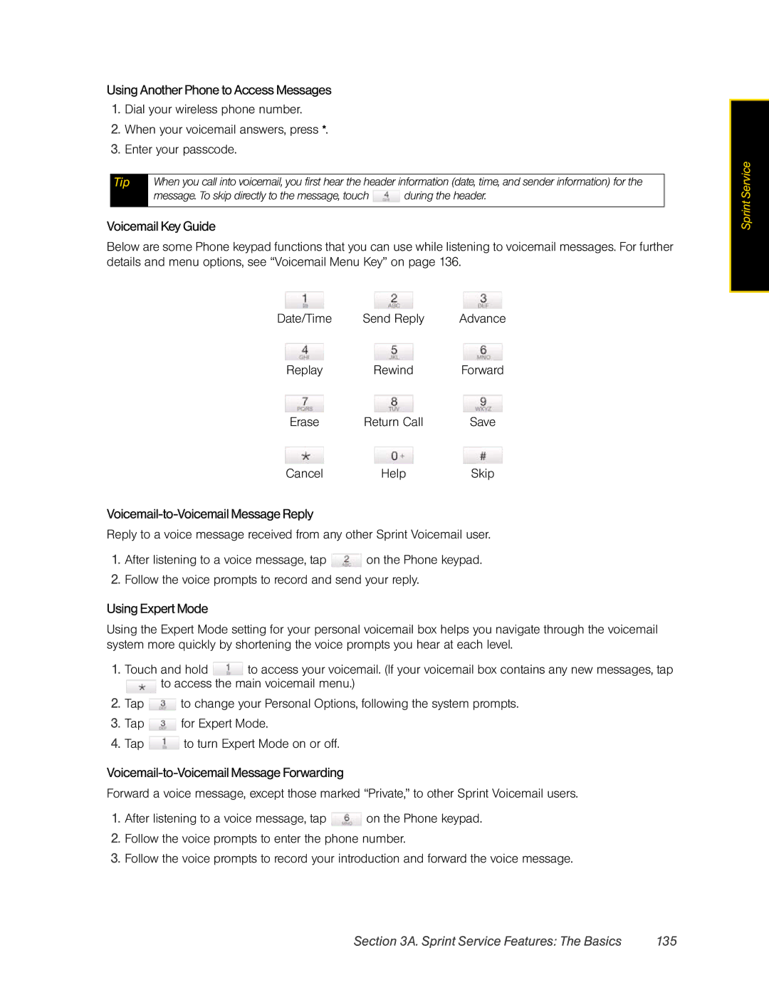 HTC RHOD400 manual Sprint Service Features The Basics 135 