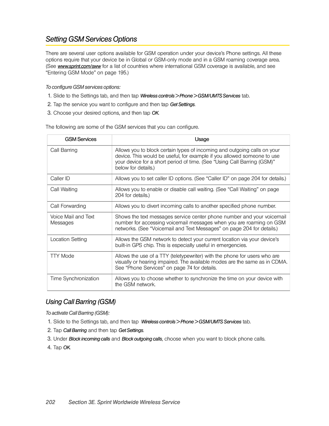 HTC RHOD400 manual Setting GSM Services Options, Using Call Barring GSM, To configure GSM services options 