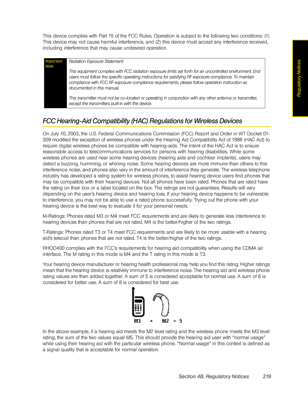 HTC RHOD400 manual Regulatory Notices 219, Radiation Exposure Statement 