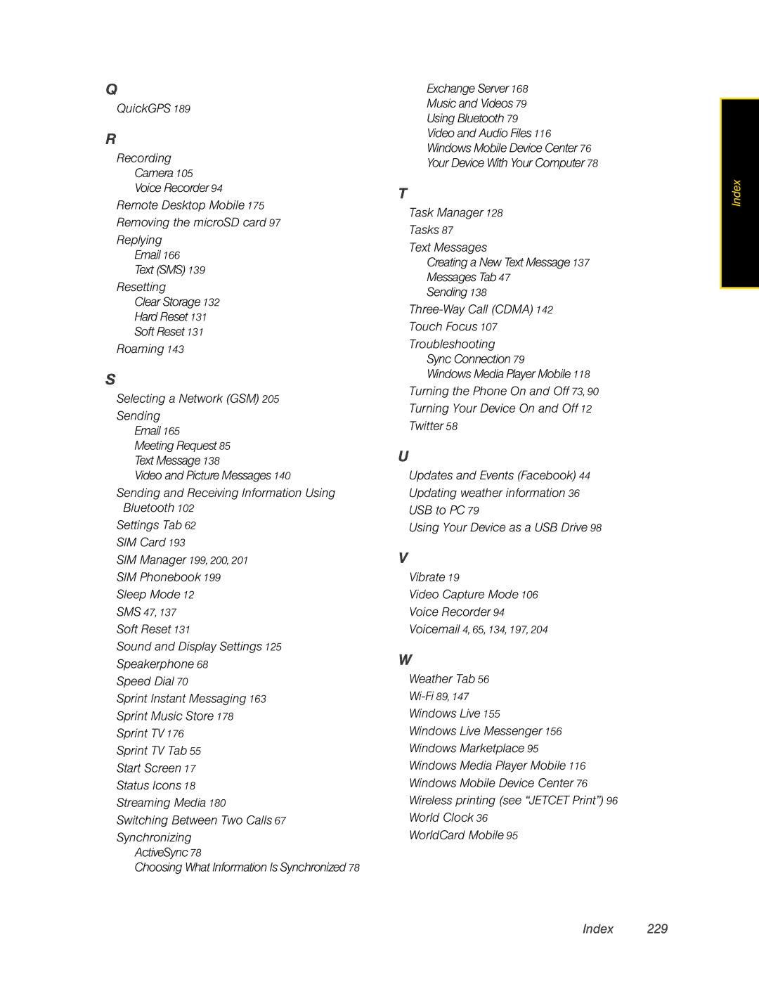 HTC RHOD400 manual SIM Phonebook Sleep Mode 