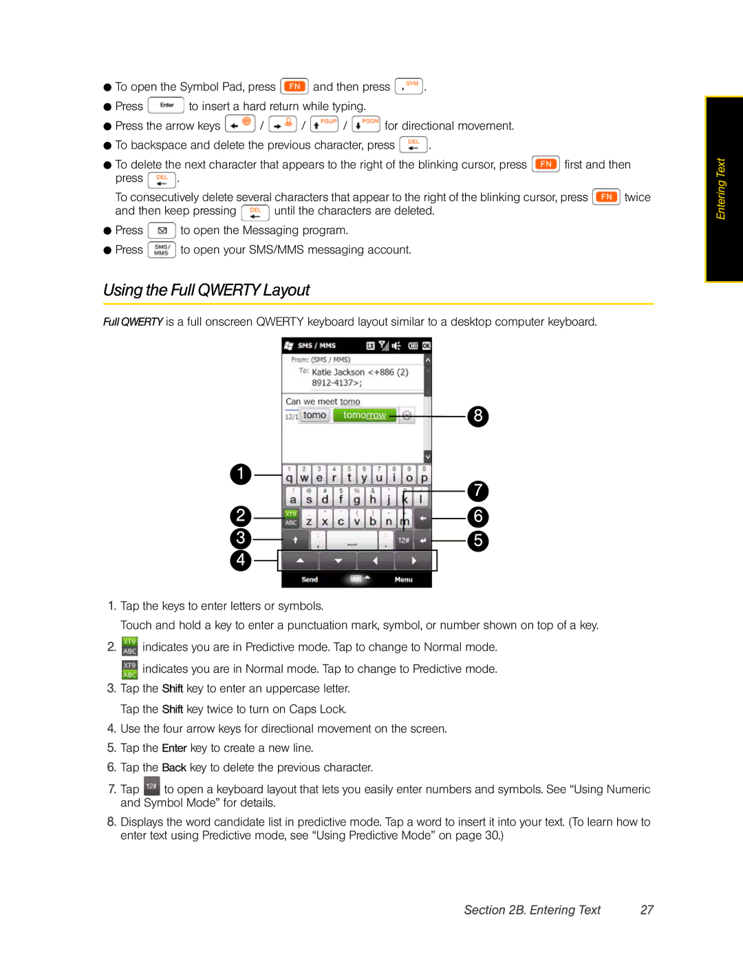 HTC RHOD400 manual Using the Full Qwerty Layout 