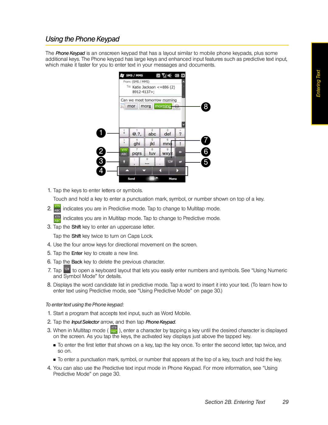 HTC RHOD400 manual Using the Phone Keypad, To enter text using the Phone keypad 