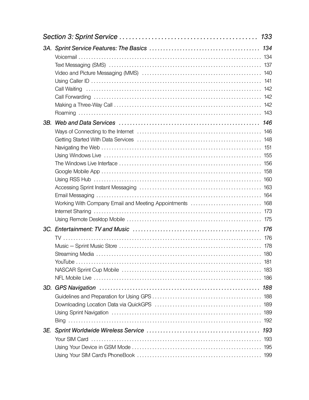 HTC RHOD400 manual Sprint Service, 3B. Web and Data Services 