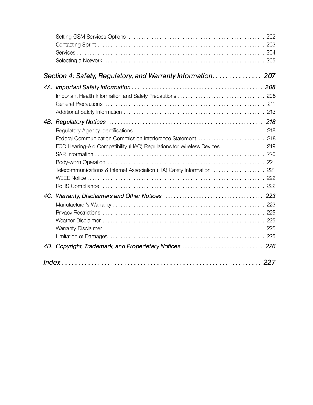 HTC RHOD400 manual Safety, Regulatory, and Warranty Information, Index 