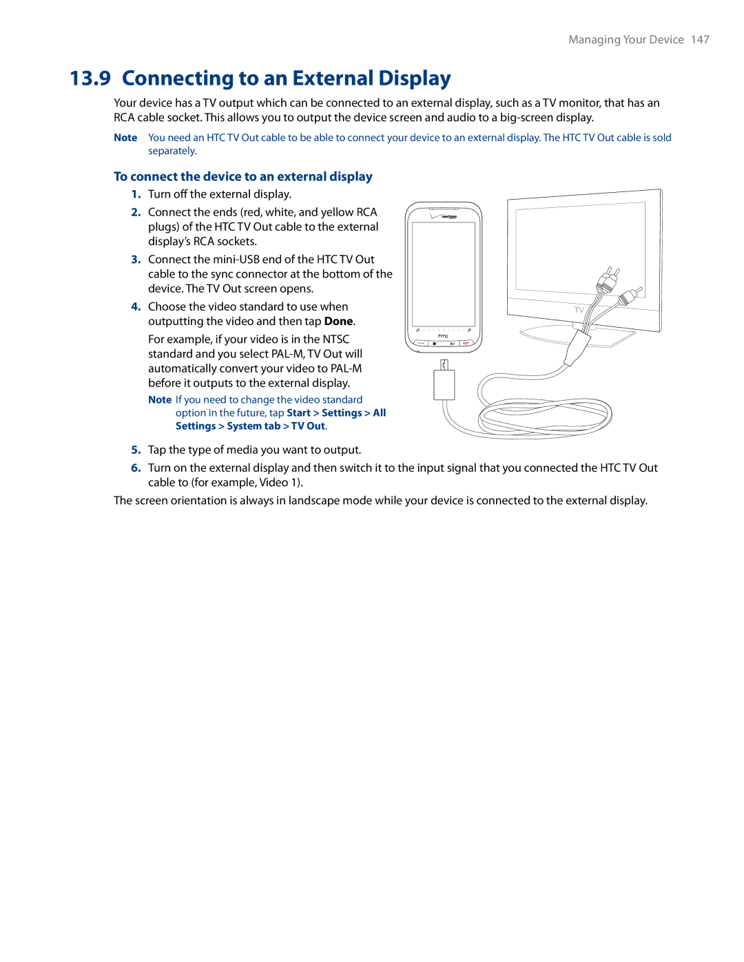 HTC RHOD500 user manual Connecting to an External Display, To connect the device to an external display 