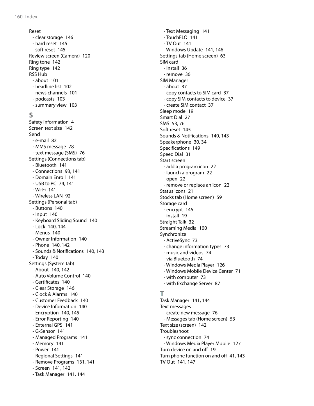 HTC RHOD500 user manual Index 