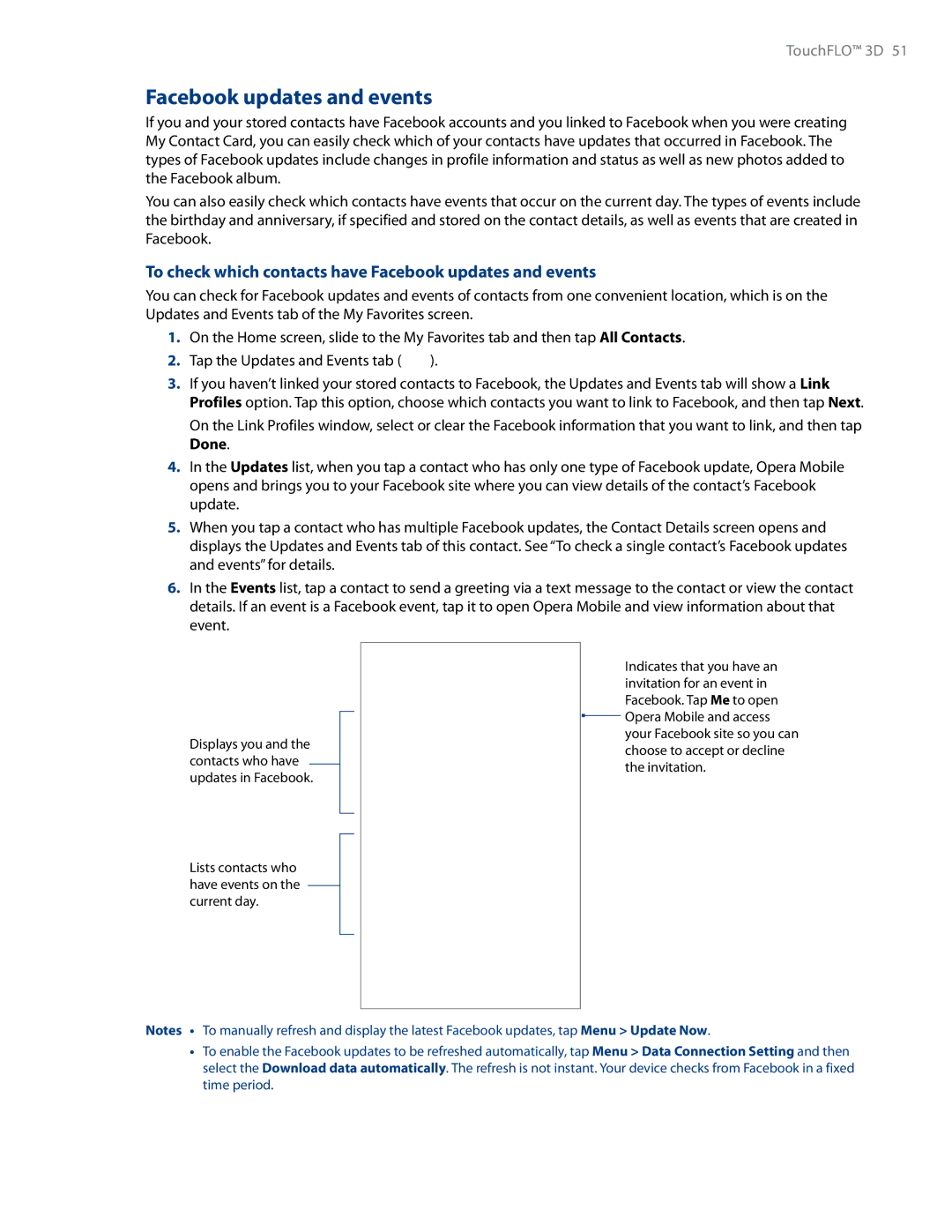 HTC RHOD500 user manual To check which contacts have Facebook updates and events 