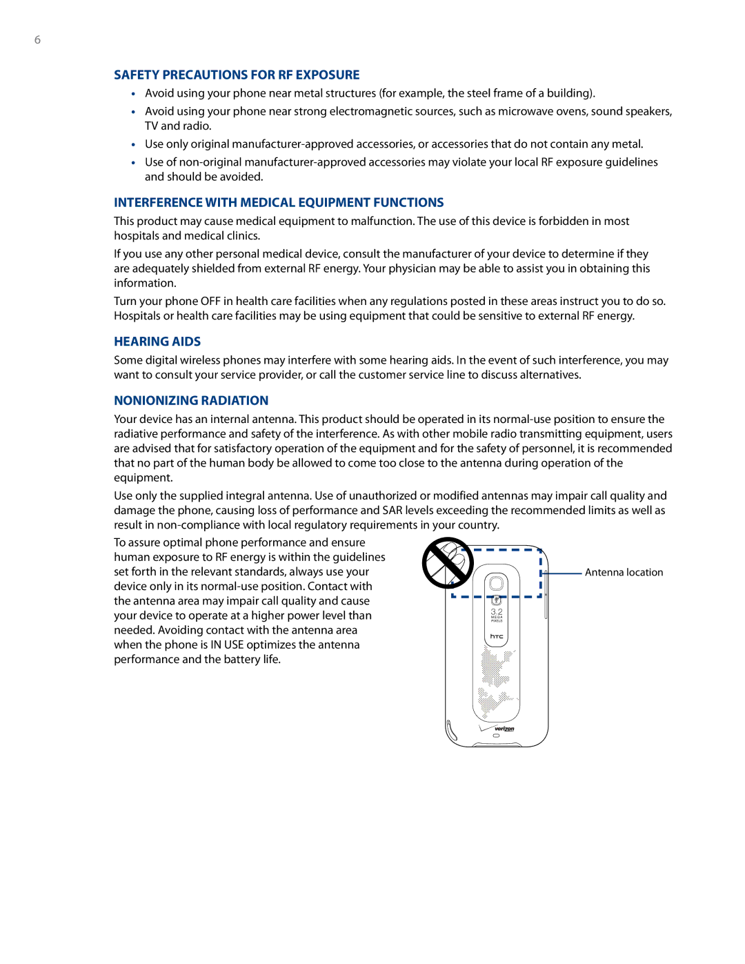 HTC RHOD500 user manual Safety Precautions for RF Exposure 