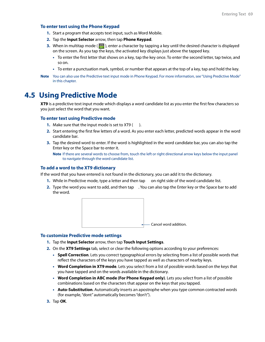 HTC RHOD500 user manual Using Predictive Mode, To enter text using the Phone Keypad, To enter text using Predictive mode 