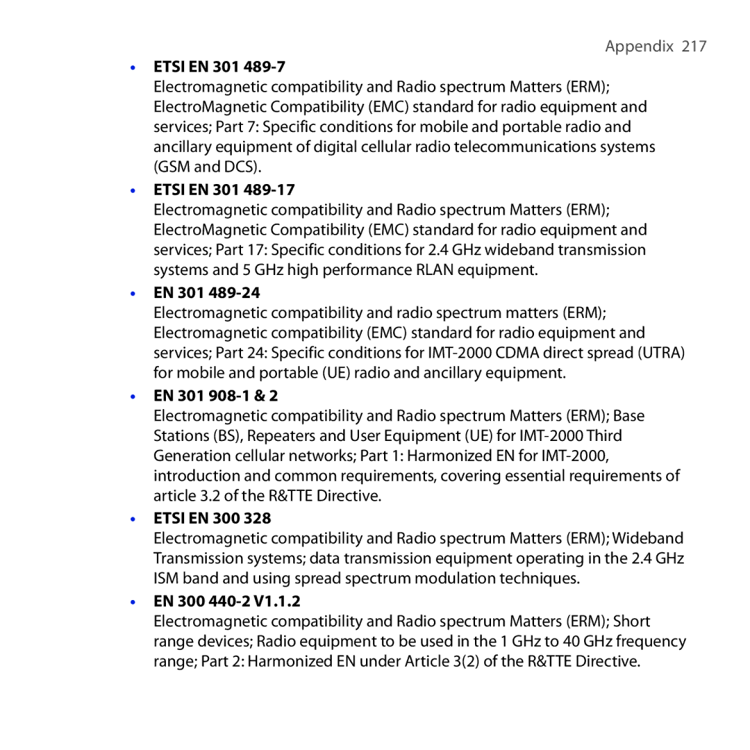 HTC ROSE100 user manual EN 301 908-1, Etsi EN 300, EN 300 440-2 