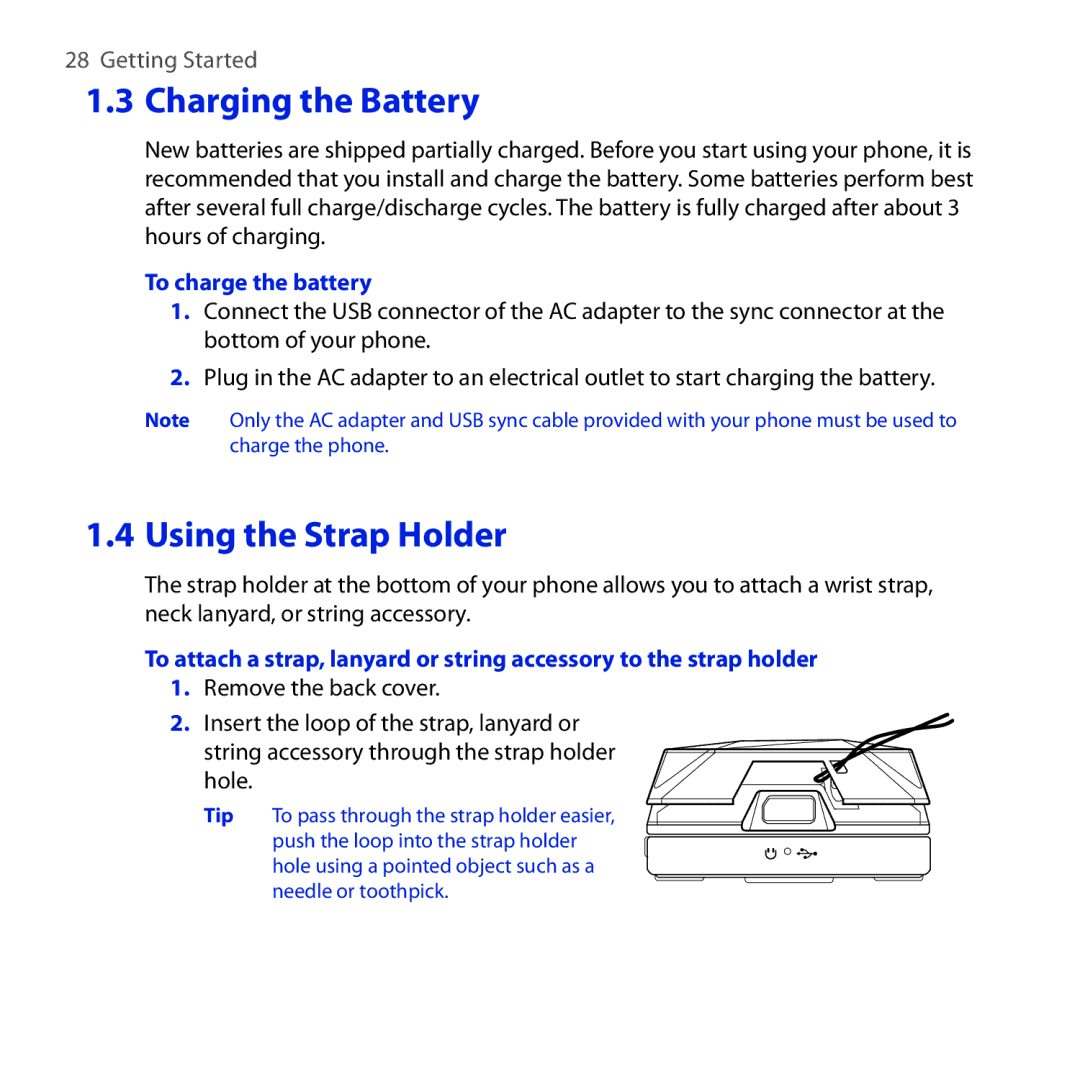 HTC ROSE100 user manual Charging the Battery, To charge the battery 