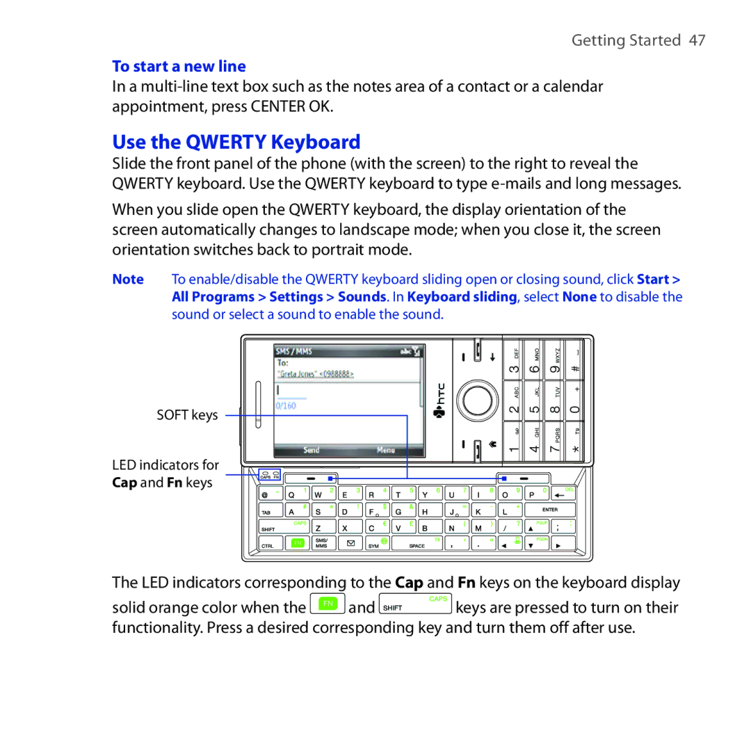 HTC ROSE100 user manual Use the Qwerty Keyboard, To start a new line 