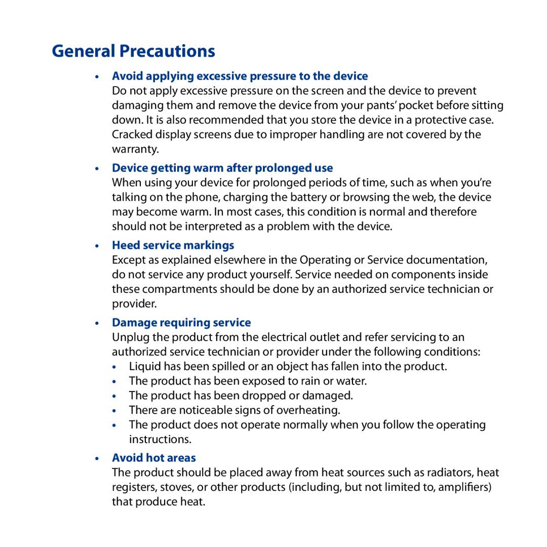 HTC S743, ROSE130 user manual General Precautions 