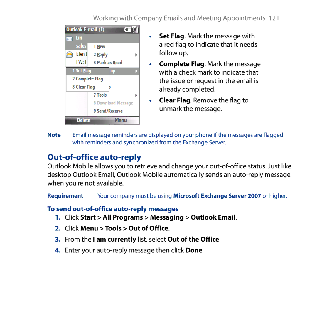 HTC S743, ROSE130 user manual Out-of-office auto-reply, To send out-of-office auto-reply messages 