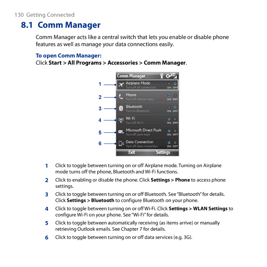 HTC ROSE130, S743 user manual To open Comm Manager 