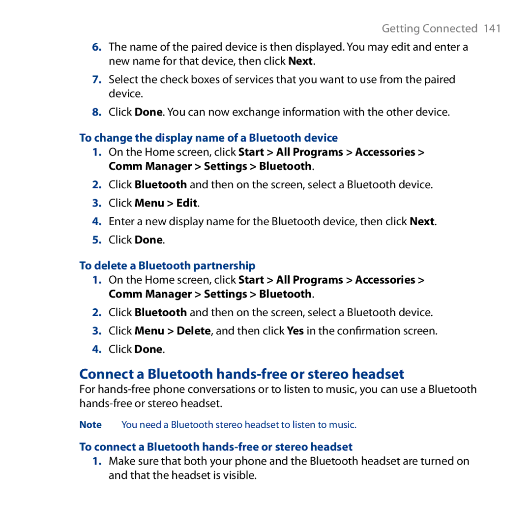 HTC S743, ROSE130 Connect a Bluetooth hands-free or stereo headset, To change the display name of a Bluetooth device 