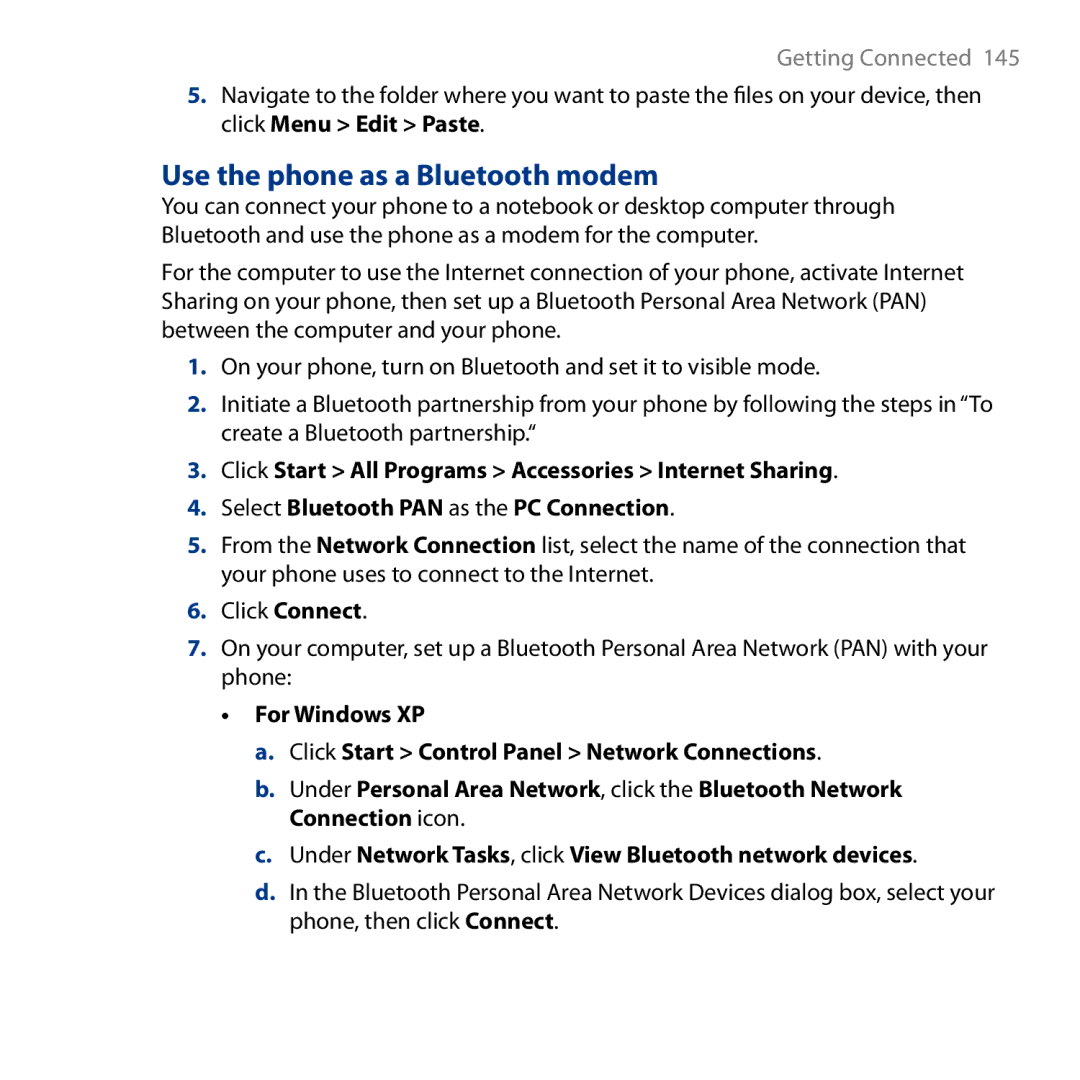 HTC S743, ROSE130 user manual Use the phone as a Bluetooth modem 