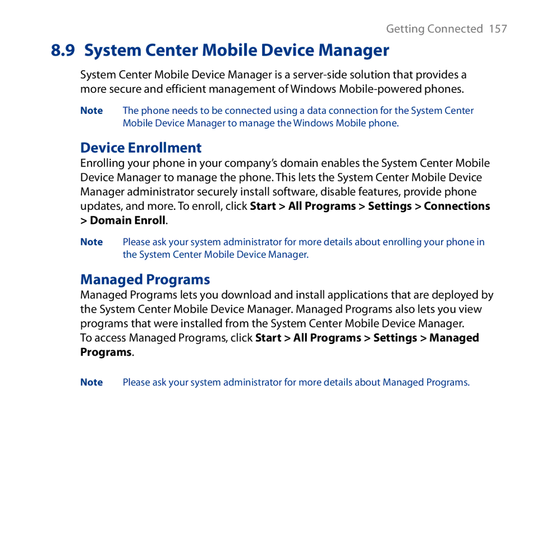 HTC S743, ROSE130 user manual System Center Mobile Device Manager, Device Enrollment, Managed Programs 