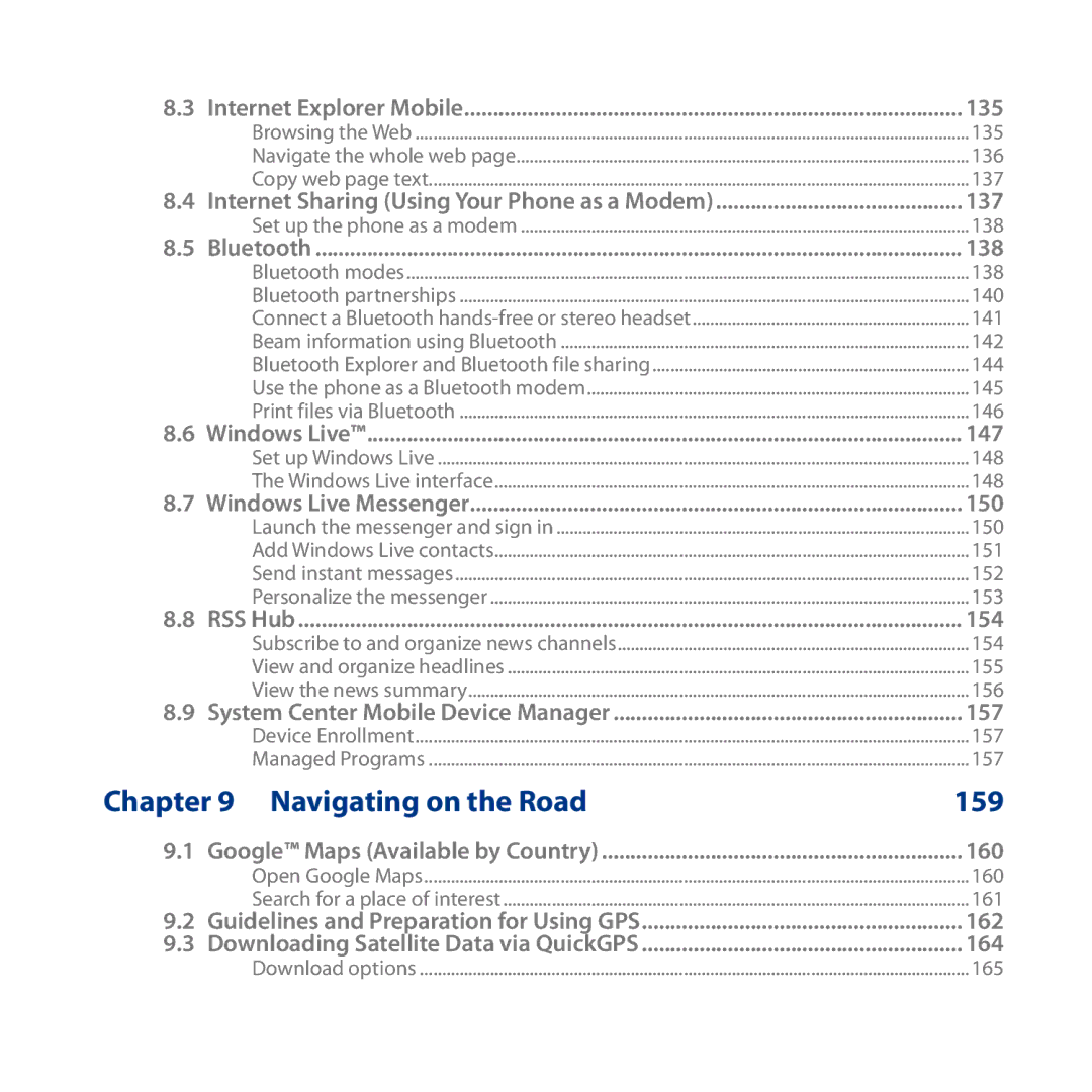 HTC S743, ROSE130 user manual Navigating on the Road 159, 135 