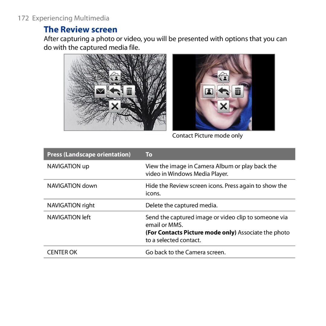 HTC ROSE130, S743 user manual Review screen, Press Landscape orientation 