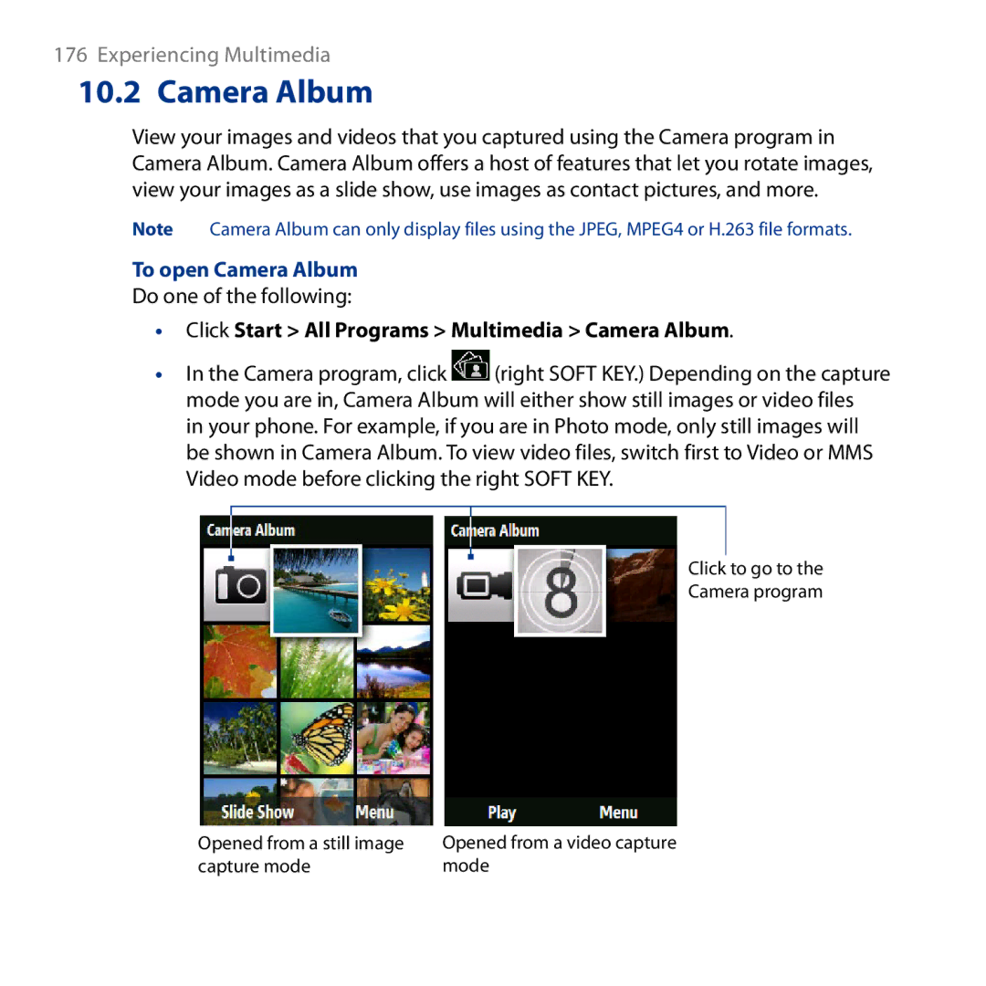 HTC ROSE130, S743 user manual To open Camera Album, Click Start All Programs Multimedia Camera Album 