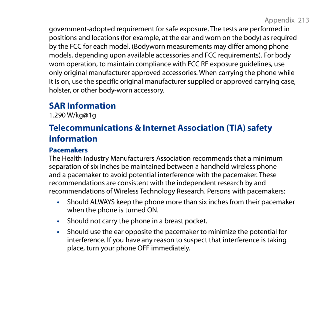 HTC S743, ROSE130 user manual SAR Information, Pacemakers 