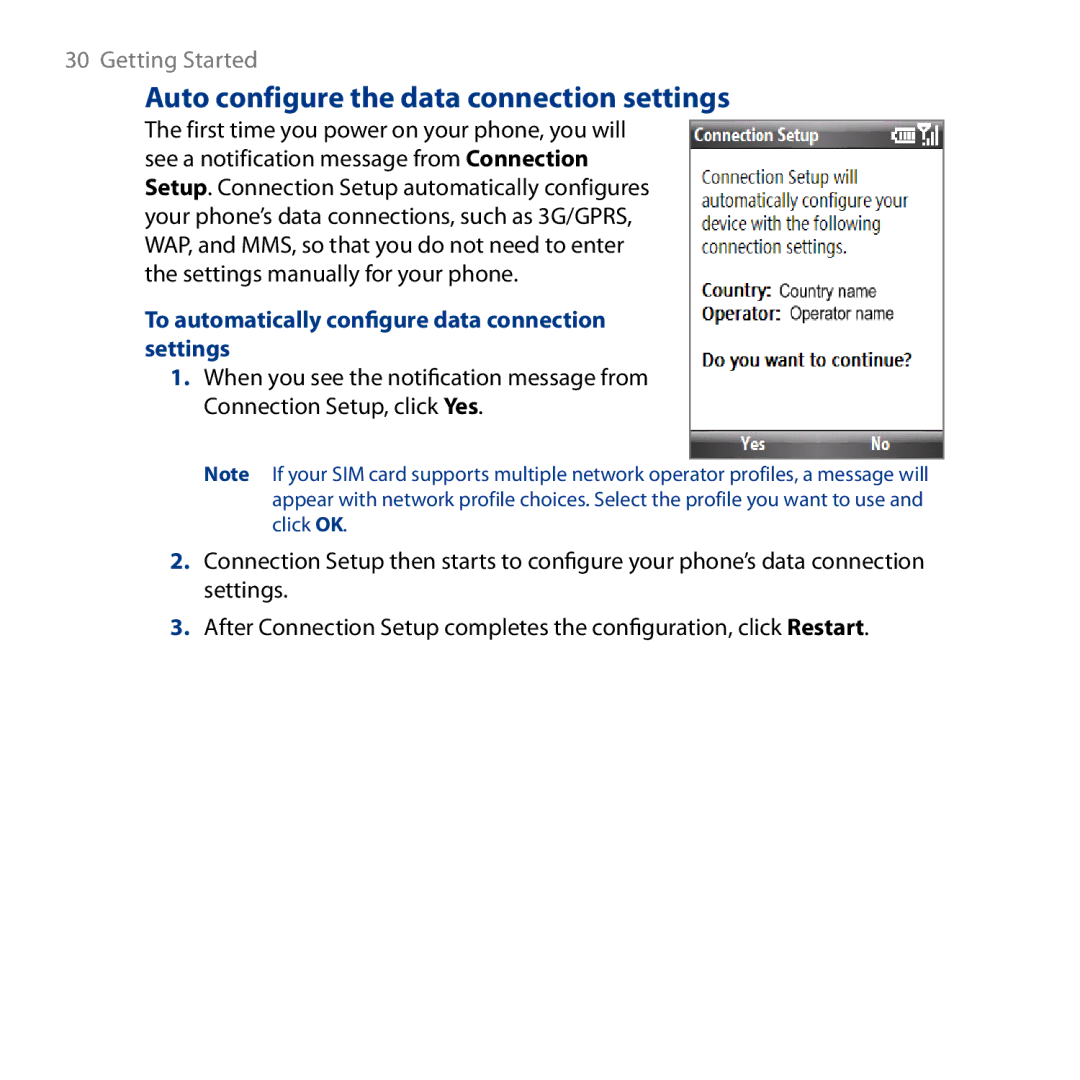 HTC ROSE130, S743 Auto configure the data connection settings, To automatically configure data connection settings 