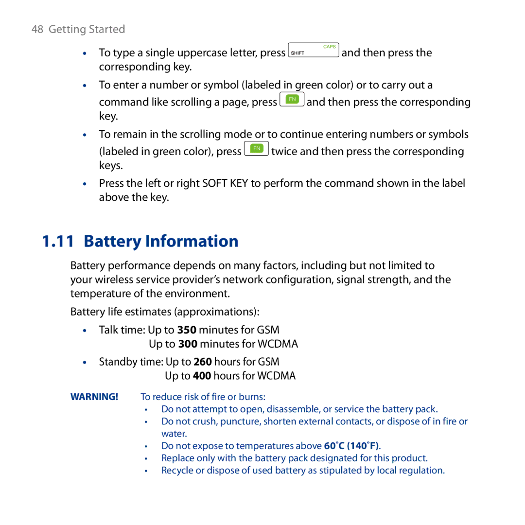 HTC ROSE130, S743 user manual Battery Information 